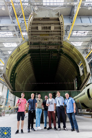 Antonov Plant Tour | Aviation Enthusiasts in front of Antonov AN-225 Mriya II