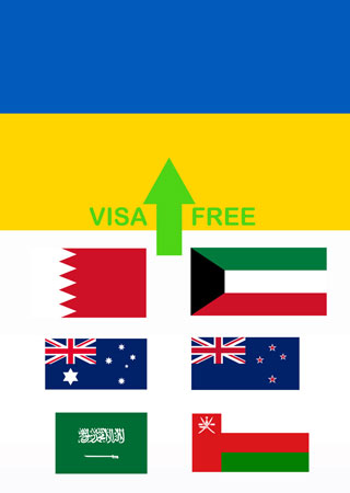 Ukraine Visa Free for Australia, New Zealand, Bahrain, Kuwait, Oman, Saudi Arabia