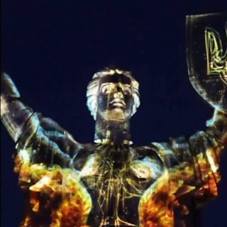 Art Installation The Future Remembers is lightened on Kyiv Mother Motherland Statue